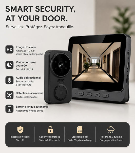 “SafeView Smart Doorbell - Sonnette Vidéo HD avec WiFi, Vision Nocturne et Détection de Mouvement