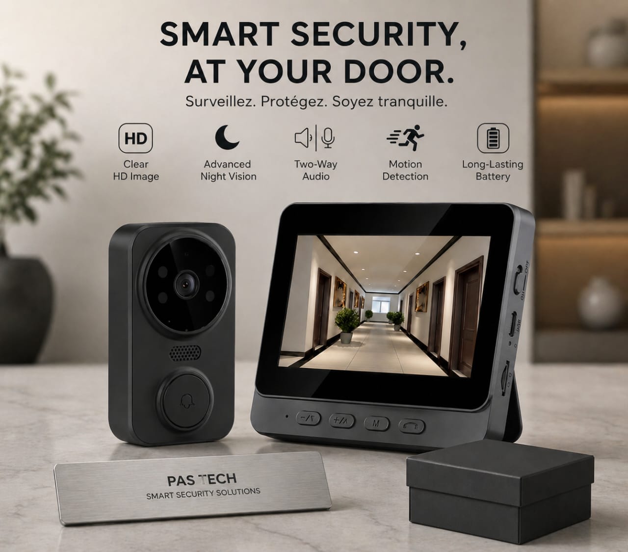 “SafeView Smart Doorbell - Sonnette Vidéo HD avec WiFi, Vision Nocturne et Détection de Mouvement